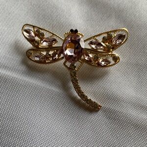 Elegant Gold and Baby Pink Dragonfly Brooch